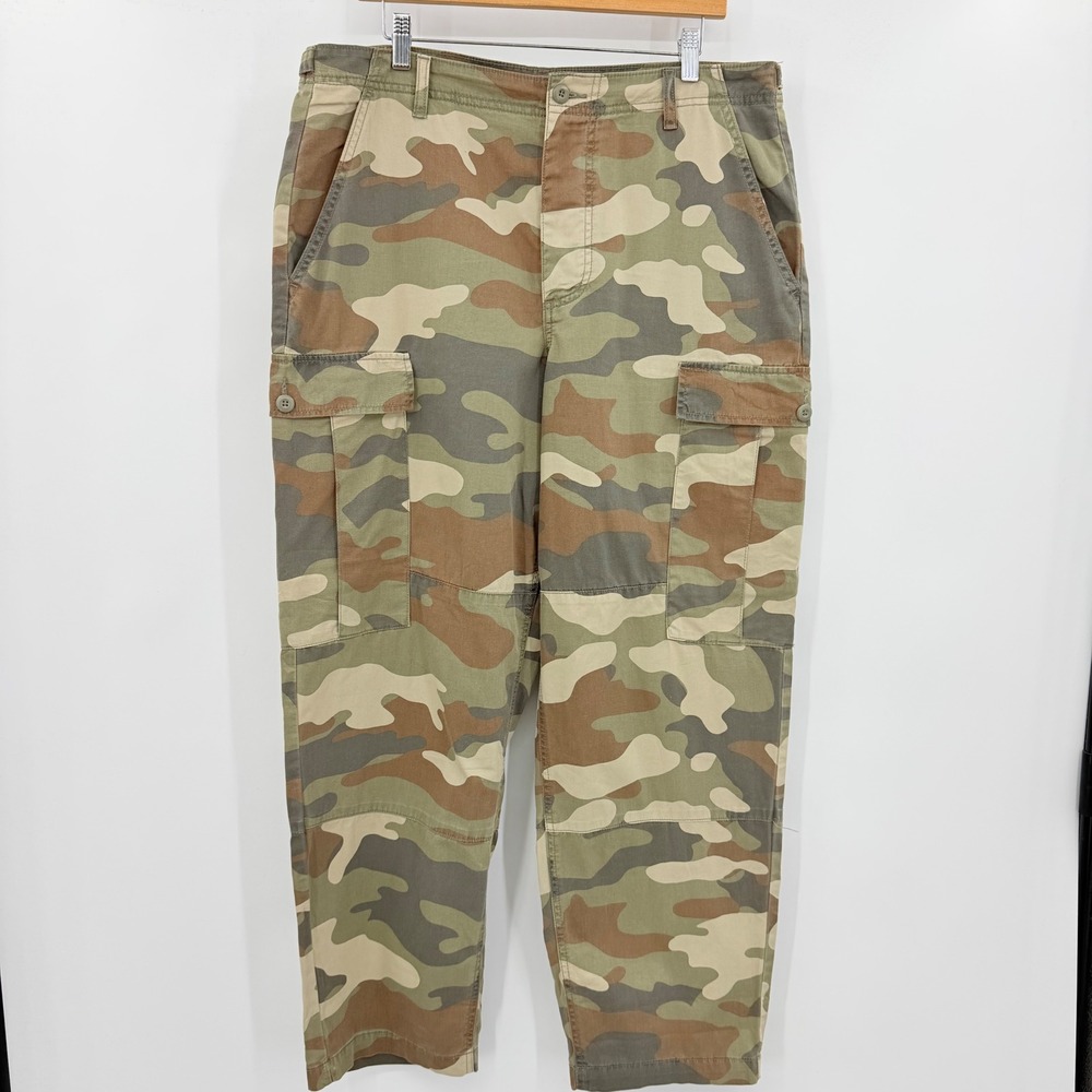 American Eagle Camo Cargo Pants Womens 16 Green Brown Camouflage Utility Tapered